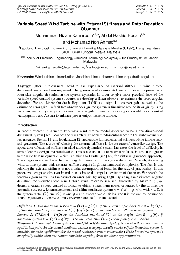 (PDF) Variable Speed Wind Turbine with External Stiffness and Rotor ...