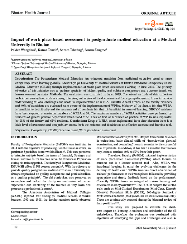 (PDF) Evaluation of Work Place Based Assessment implementation in ...