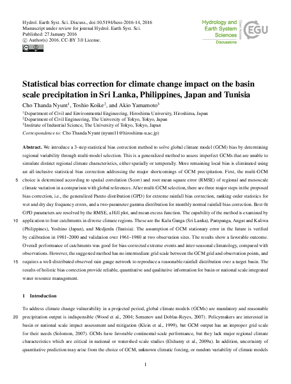(PDF) Statistical bias correction for climate change impact on the ...