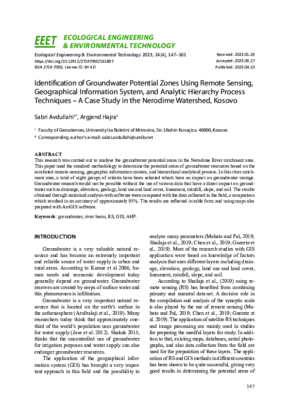 (PDF) Identification of Groundwater Potential Zones Using Remote ...