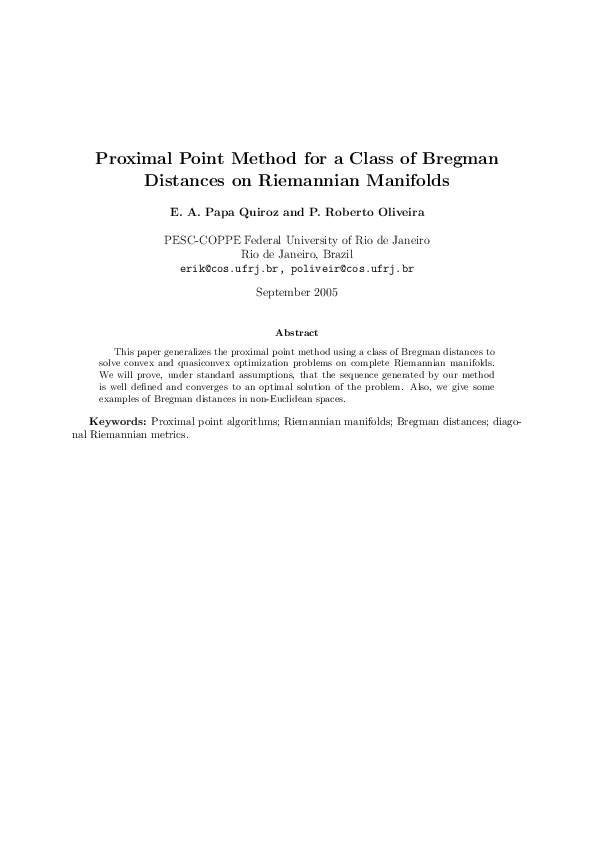 (PDF) Proximal Point Method for a Class of Bregman Distances on ...