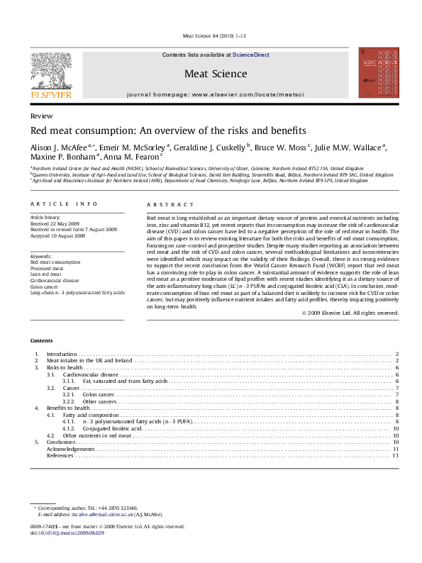 (PDF) Red meat consumption: An overview of the risks and benefits