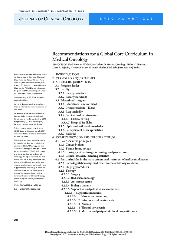 (PDF) Recommendations for a Global Core Curriculum in Medical Oncology
