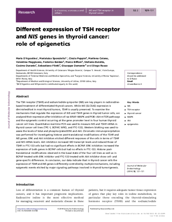 (PDF) Different expression of TSH receptor and NIS genes in thyroid ...