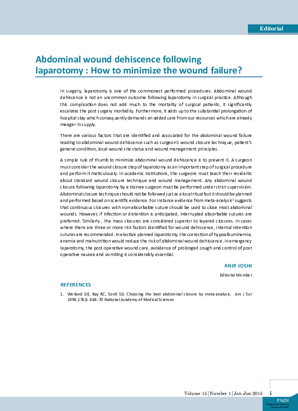 (PDF) Abdominal wound dehiscence following laparotomy How to minimize the wound failure