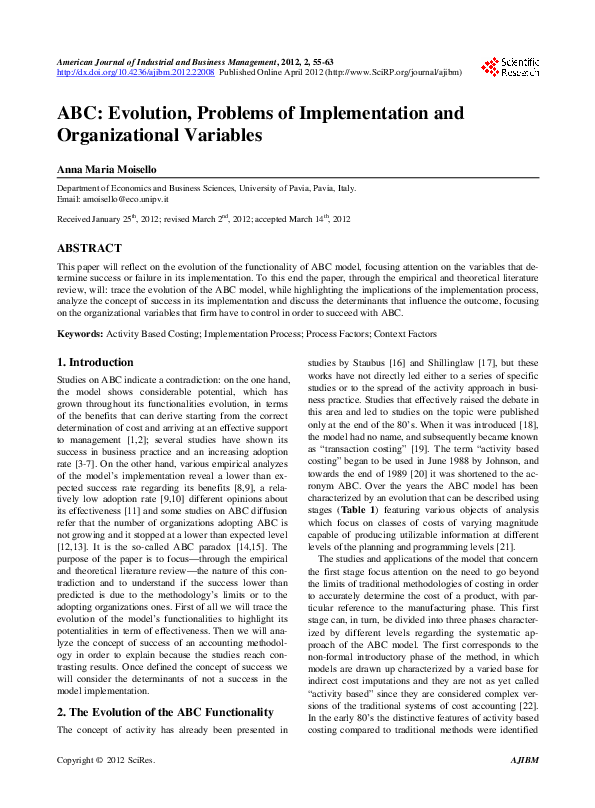 (PDF) ABC: Evolution, Problems of Implementation and Organizational ...