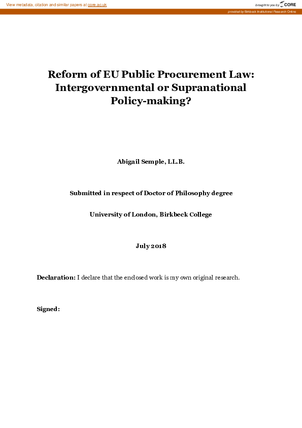(PDF) Reform of EU Public Procurement Law: Intergovernmental or ...