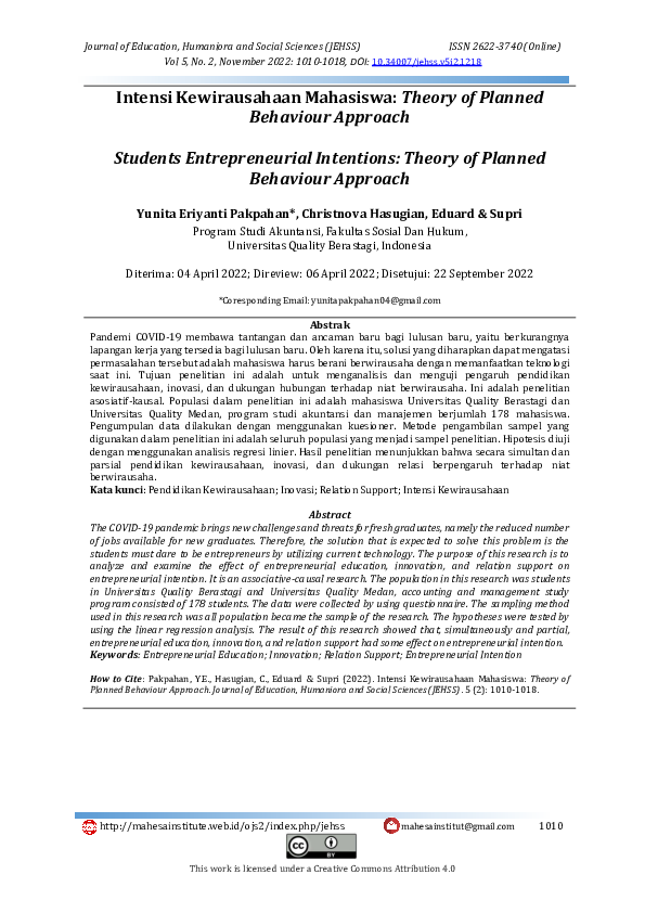  pdf intensi kewirausahaan mahasiswa theory of planned behaviour approach