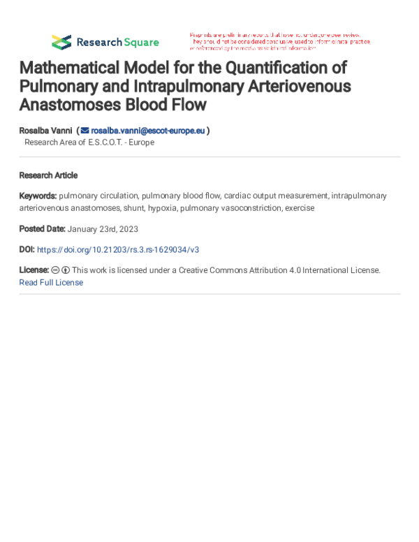 (PDF) A Mathematical Model for the Quantification of Pulmonary and ...