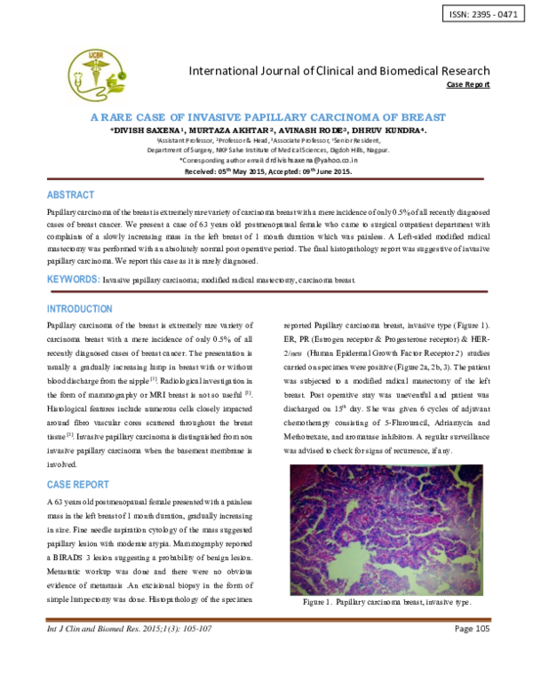(PDF) A Rare Case of Invasive Papillary Carcinoma of Breast