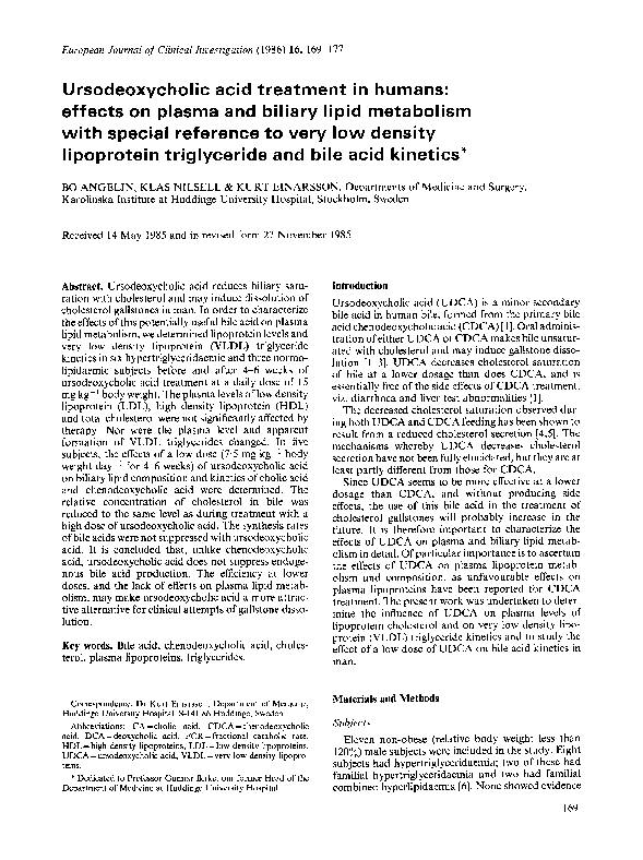 (PDF) Ursodeoxycholic acid treatment in humans: effects on plasma and ...