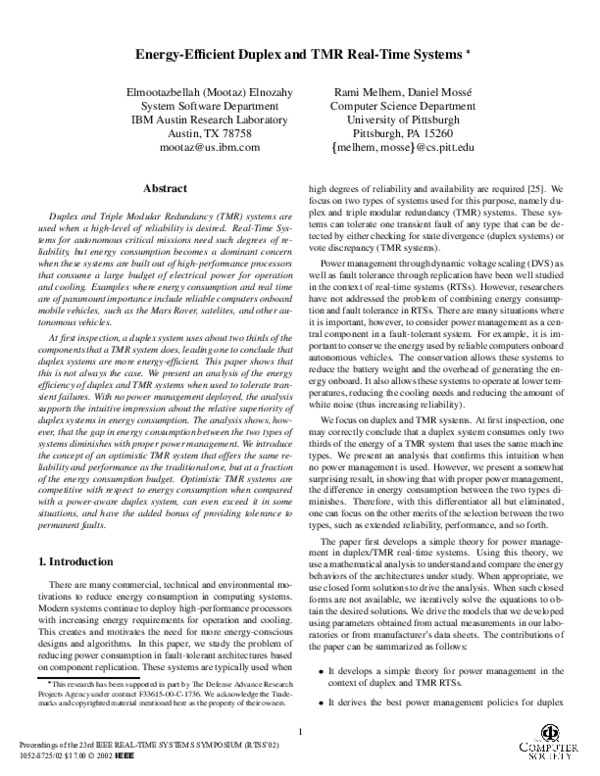 (PDF) Energy-efficient duplex and TMR real-time systems