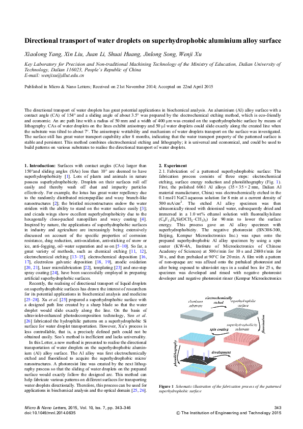 (PDF) Directional transport of water droplets on superhydrophobic ...