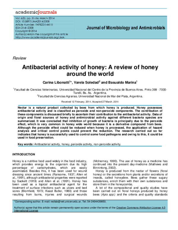 (PDF) Antibacterial activity of honey A review of honey around the