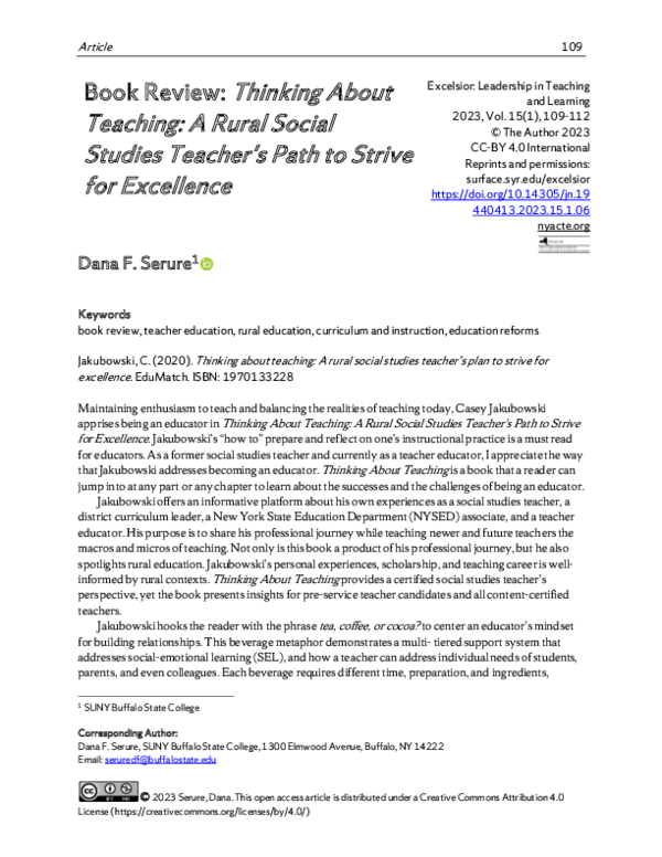 (PDF) Thinking About Teaching: A rural social studies teacher's path to ...