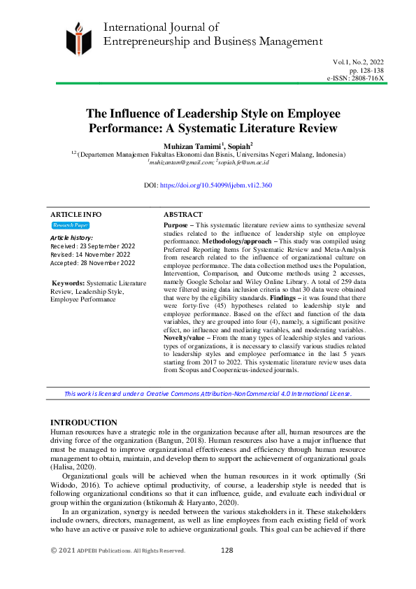 (PDF) The Influence of Leadership Style on Employee Performance: A ...