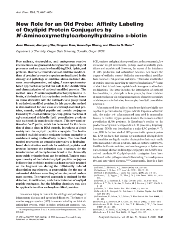 (PDF) New Role for an Old Probe: Affinity Labeling of Oxylipid Protein ...