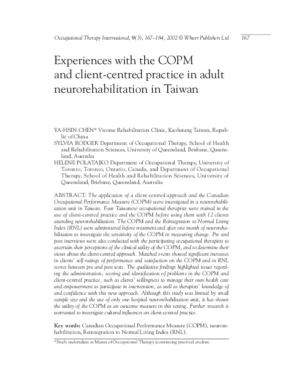 (PDF) Experiences with the COPM and client-centred practice in adult ...