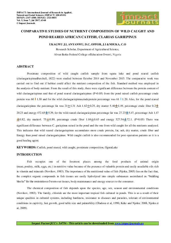 Photo inspiration: Gallery Detail: Pdf Comparative Studies Of Nutrient Composition Of Wild Caught And