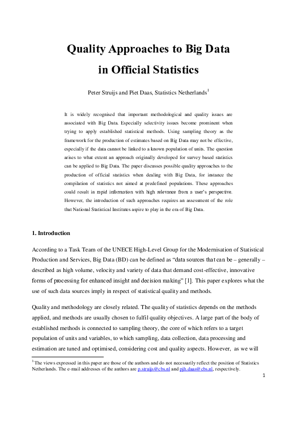(PDF) Quality Approaches to Big Data in Official Statistics