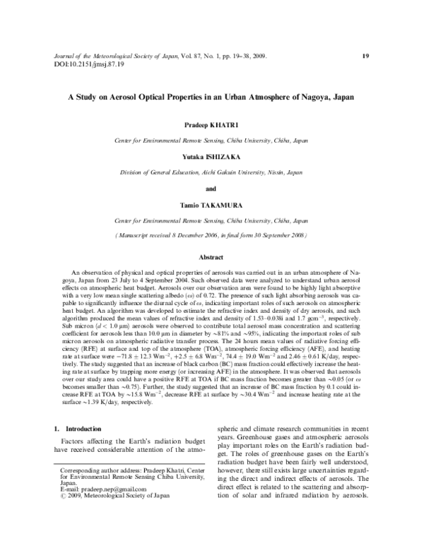 (PDF) A Study on Aerosol Optical Properties in an Urban Atmosphere of ...