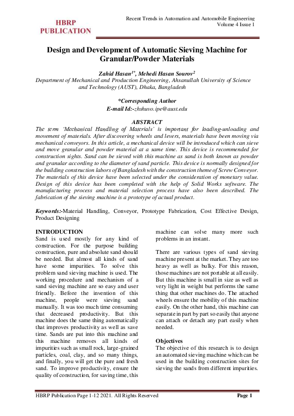 (PDF) Design and Development of Automatic Sieving Machine for Granular ...