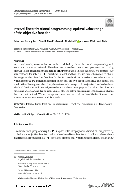 (PDF) Interval linear fractional programming: optimal value range of ...