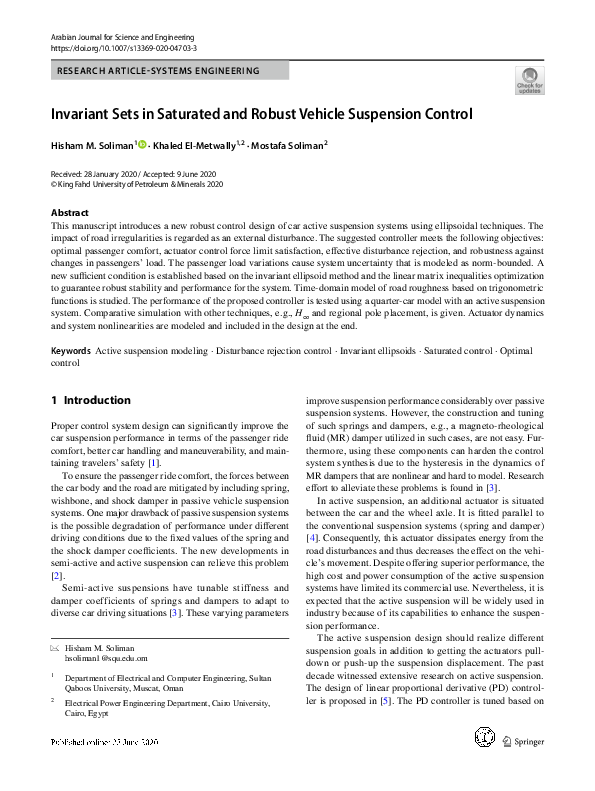 (PDF) Invariant Sets in Saturated and Robust Vehicle Suspension Control