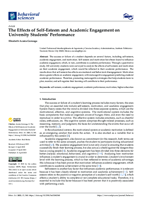 (PDF) The Effects of Self-Esteem and Academic Engagement on University ...