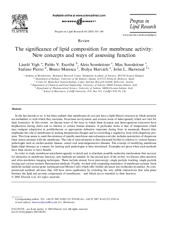The significance of lipid composition for membrane activity: New concepts and ways of assessing function