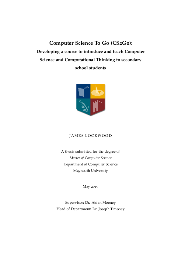 (PDF) Computer Science To Go (CS2Go):Developing a course to introduce ...