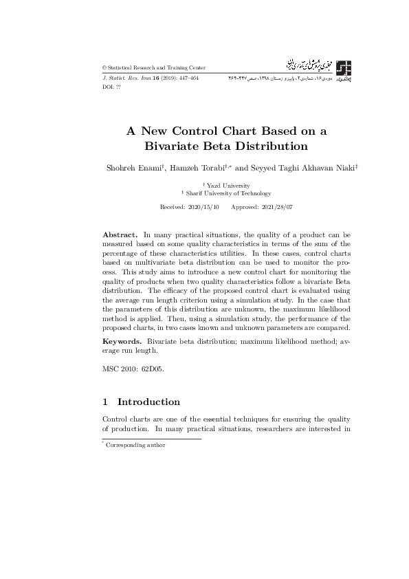 (PDF) A New Control Chart Based on a Bivariate Beta Distribution