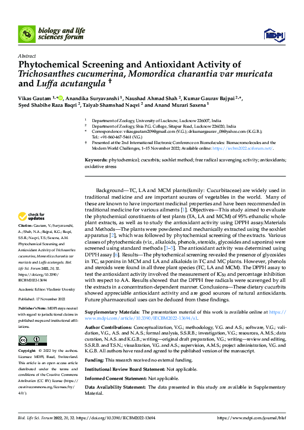 (PDF) Phytochemical Screening and Antioxidant Activity of Trichosanthes ...