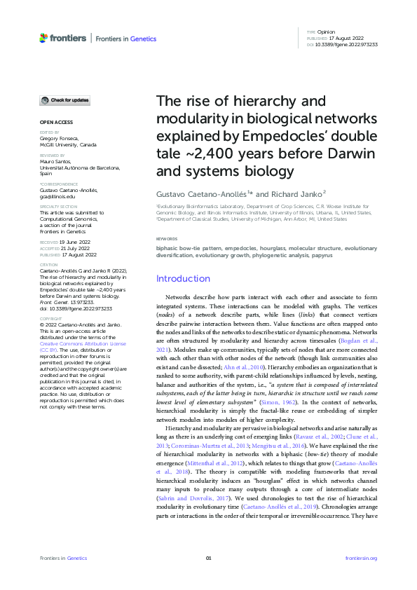 (PDF) The rise of hierarchy and modularity in biological networks ...