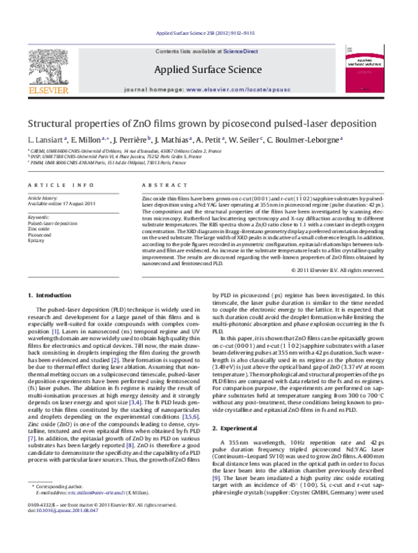 (PDF) Structural properties of ZnO films grown by picosecond pulsed ...