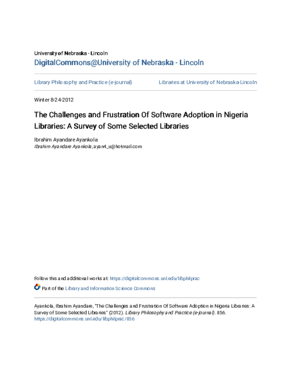 (PDF) The Challenges and Frustration Of Software Adoption in Nigeria ...