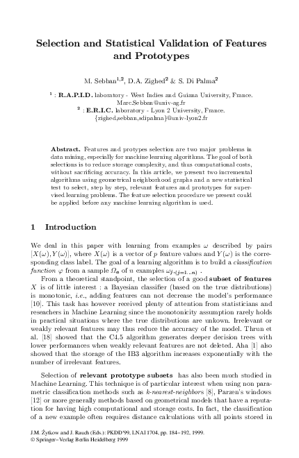 (PDF) Selection and Statistical Validation of Features and Prototypes