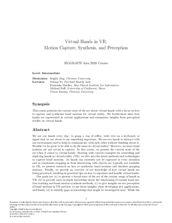 (PDF) Virtual hands in VR