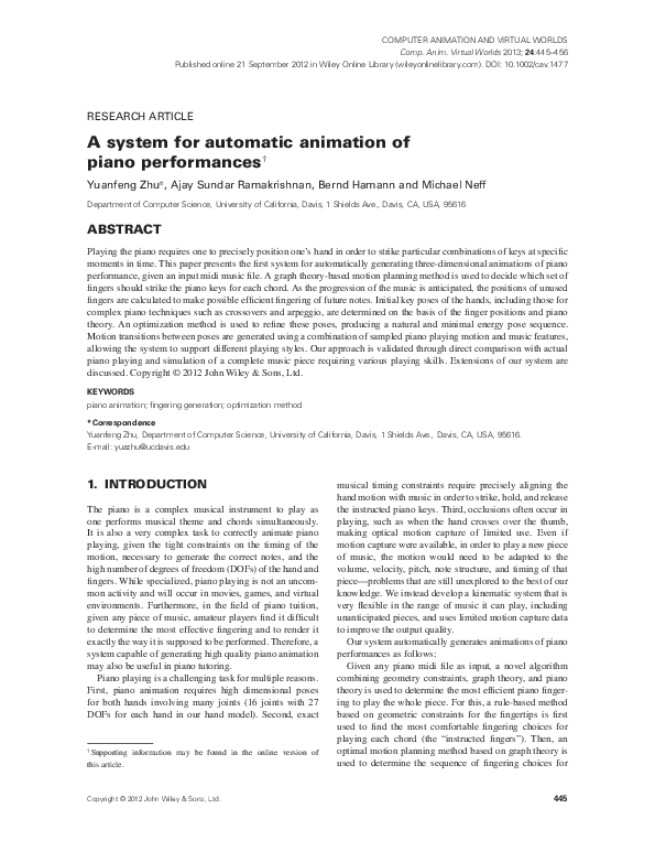 (PDF) A system for automatic animation of piano performances