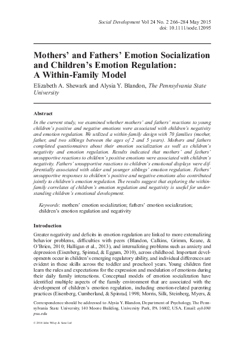 (PDF) Mothers' and Fathers' Emotion Socialization and Children's ...