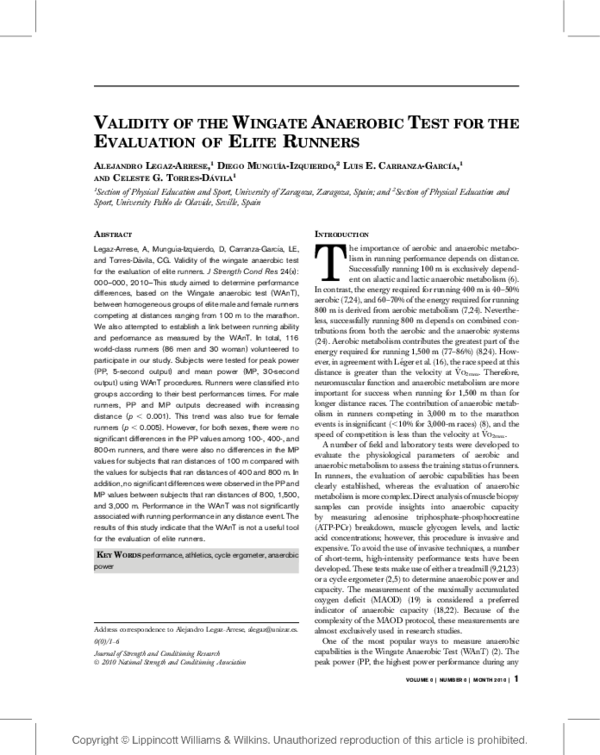 (PDF) Validity of the Wingate Anaerobic Test for the Evaluation of ...