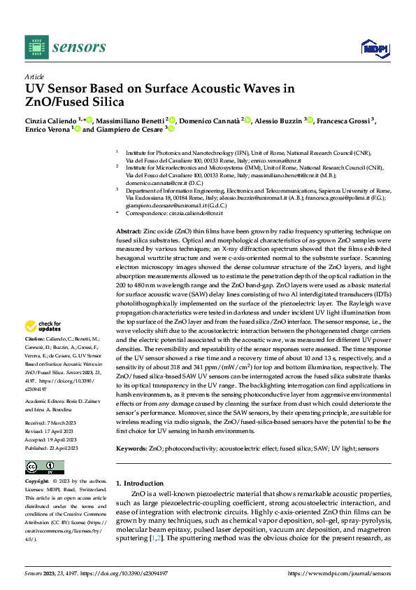 (PDF) UV Sensor Based on Surface Acoustic Waves in ZnO/Fused Silica