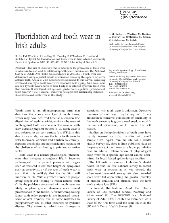 (PDF) Fluoridation and tooth wear in Irish adults
