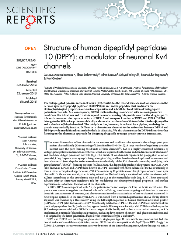 (PDF) Structure of human dipeptidyl peptidase 10 (DPPY): a modulator of ...