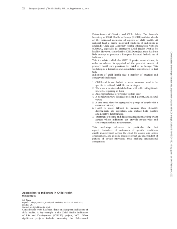 (PDF) Approaches to Indicators in Child Health Michael Rigby