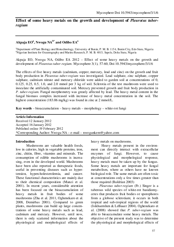 (PDF) Effect of some heavy metals on the growth and development of