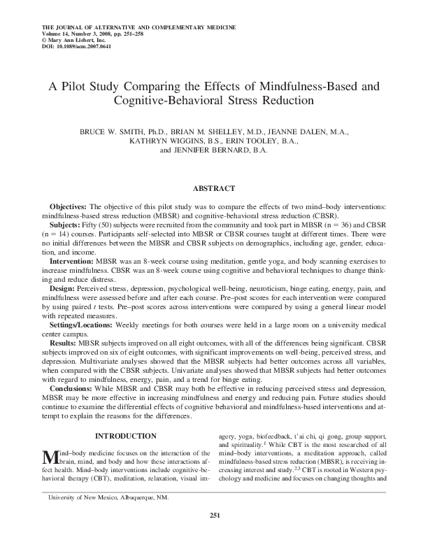 (PDF) A pilot study comparing the effects of mindfulness-based and ...