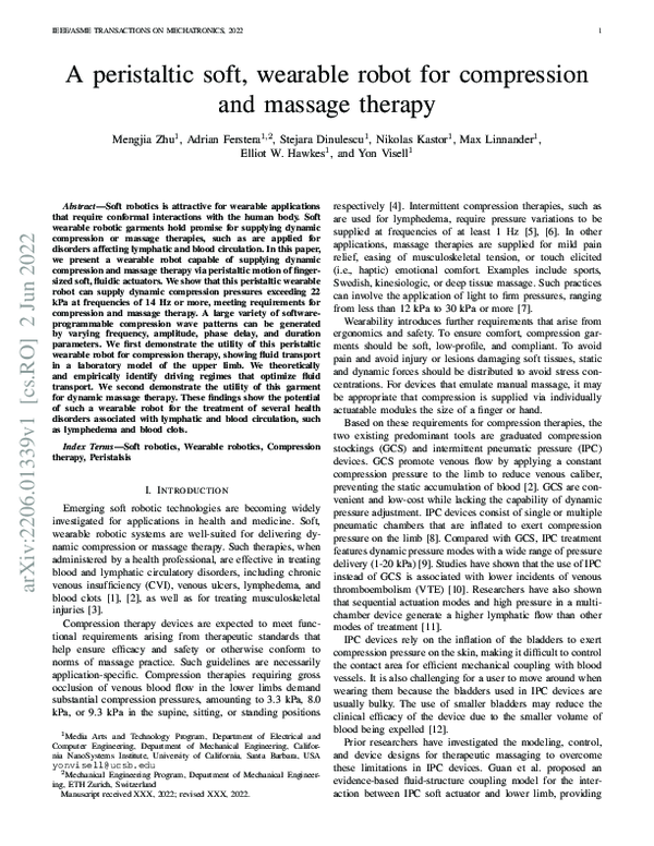 (PDF) A peristaltic soft, wearable robot for compression and massage ...