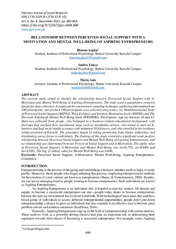(PDF) Relationship Between Perceived Social Support with a Motivation ...