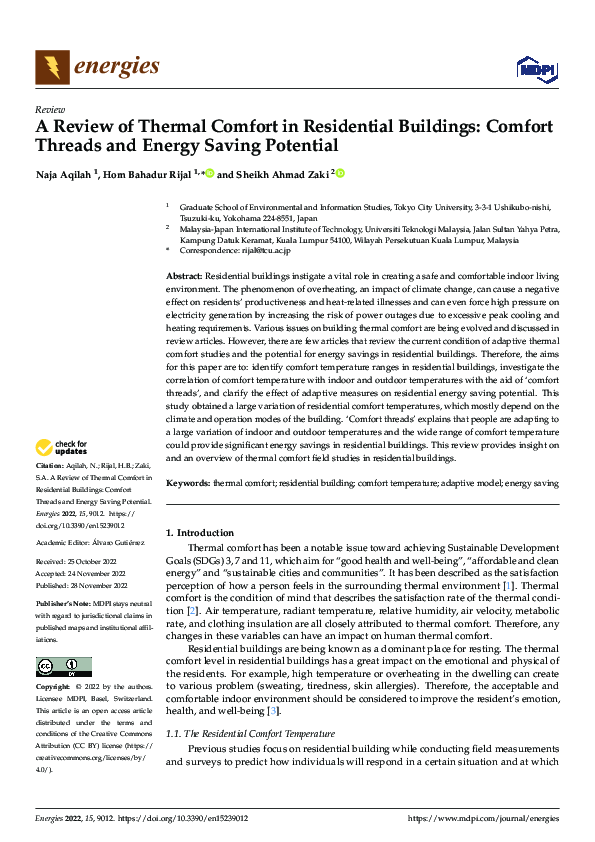 (PDF) A Review of Thermal Comfort in Residential Buildings: Comfort ...